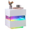 Nightstand with LED Lights, Adjustable Light Colors, Bedside Table, Side Table with 2 Drawers,White