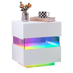 Nightstand with LED Lights, Adjustable Light Colors, Bedside Table, Side Table with 2 Drawers,White