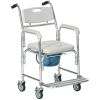 Gray Shower Commode Wheelchair, Waterproof Rolling Over Toilet Chair with Padded Seat