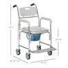Gray Shower Commode Wheelchair, Waterproof Rolling Over Toilet Chair with Padded Seat