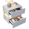 Nightstand with LED Lights, Adjustable Light Colors, Bedside Table, Side Table with 2 Drawers,White