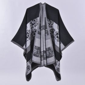 Autumn And Winter Scarf Versatile Lattice Ladies Travel Shawl (Option: Flower Black-130x150CM)