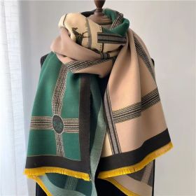 Korean Style Contrast Color Artificial Cashmere Scarf Women's New Winter (Option: Beige Green-185X65cm)