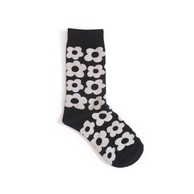 Cute cartoon flower socks cotton girl in stockings (Color: Black)
