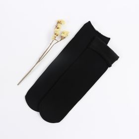 Autumn and winter socks men and women wild tube socks imitation nylon floor socks plus velvet thick snow socks (Color: Black)