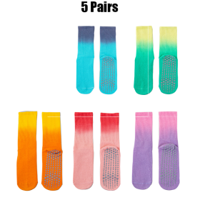 5 Pairs Pilate Grip Socks For Women Girls Anti-Skid Yoga Socks With Grips Hospital Socks Gradients Crew Socks Hospital Socks (Option: Color2-Women)