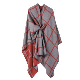 Women's Fashion Gingham Check Warm Scarf (Option: Gray Orange)