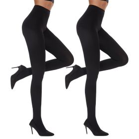 2 Pack Women's Fleece Lined Tights Winter Warm 100 Den Opaque High Wist Pantyhose (Option: Black-M)
