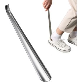 Metal Shoe Horn Long Handle for Seniors, Multifunctional Stainless Steel Stick (size: Curved handle-41cm)