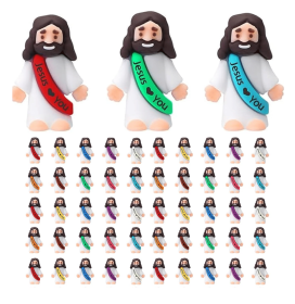 25/50 pcs Mini Jesus figure, Rubber Religious Party Favors | Includes Organza Bag And Gift Cards Sunday School, Easter Egg Stuffers, Baptism Gift (Quantity: 50pcs)