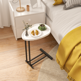 C-Shaped Side Table, C Table End Table for Sofa and Bedside, Couch Side Tables, Wood C-Shaped End Table with Metal Frame Slide for Bedroom Living Room (Material: MDF+Metal, Color: White)