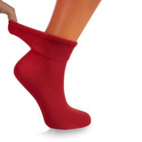 Diabetic Ankle Socks Cotton Non-binding Top Diabetes Socks Shoe Size 9-11 3 Pairs (Color: Red)