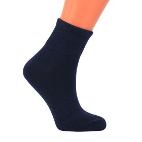 Diabetic Ankle Socks Cotton Non-binding Top Diabetes Socks Shoe Size 9-11 3 Pairs (Color: Dark Navy)