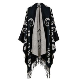 Autumn And Winter Scarf Versatile Lattice Ladies Travel Shawl (Option: Tai Chi Floral Black-130x150CM)